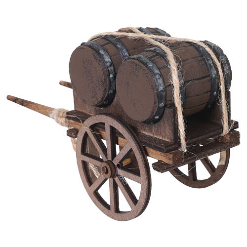 Carro ciccibacco in legno con botti 10x15x5 cm presepe napoletano 10 cm 5