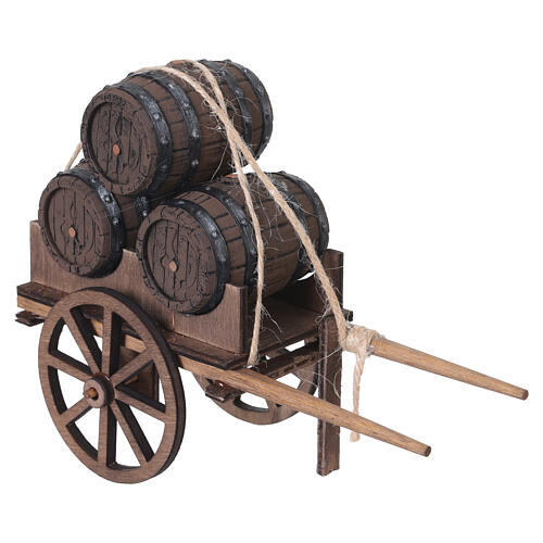 Wooden cart with three barrels, 12x15.5x6.5 cm, for 12 cm Neapolitan Nativity Scene 3