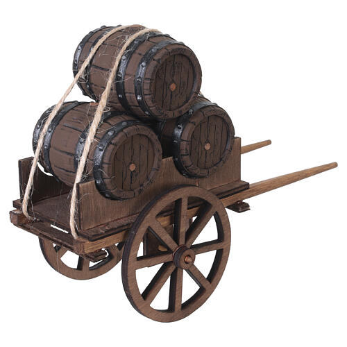 Carro de madeira com três barris 12x15,5x6,5 cm presépio napolitano 12 cm 4