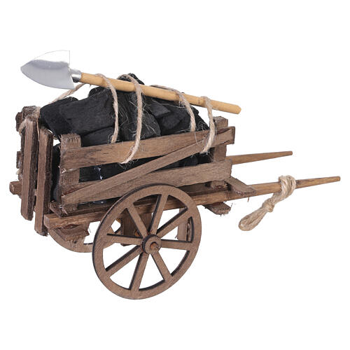 Rustic cart with coal and shovel, 15x20x5 cm, for 12 cm Neapolitan Nativity Scene 6