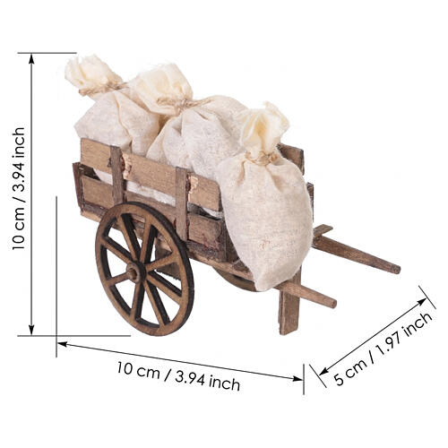 Carro com sacos em madeira e tecido 10x10x5 cm para presépio napolitano de 10 cm 2