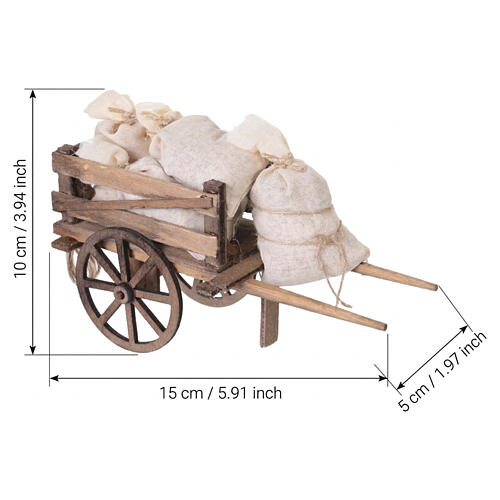 Charrette rustique en bois avec sacs en tissu 10x17x6 cm crèche napolitaine 12 cm 2