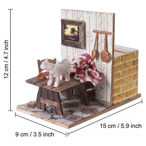 Gatto con topo doppio movimento 10x9x15 cm presepe napoletano 8-10 cm 2