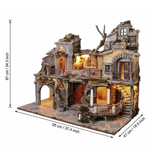 Scenografia quartiere stile 700 con fontana 87x95x47 cm presepe napoletano 10 cm 2