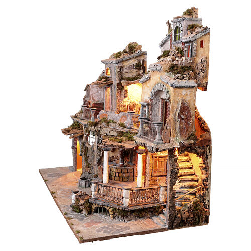Scenografia quartiere stile 700 con fontana 87x95x47 cm presepe napoletano 10 cm  7