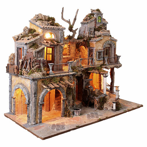 18th-Century Neighborhood Village with Fountain 87x95x47 cm Neapolitan Nativity 10 cm 4