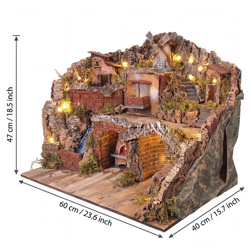 Borgo mulino e cascata 47x60x40 cm presepe napoletano 8-10 cm 2