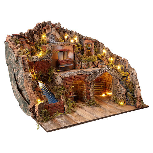 Borgo mulino e cascata 47x60x40 cm presepe napoletano 8-10 cm 4