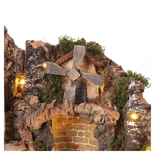 Borgo con asino mulino e macina 47x60x40 cm presepe napoletano 8-10 cm 5