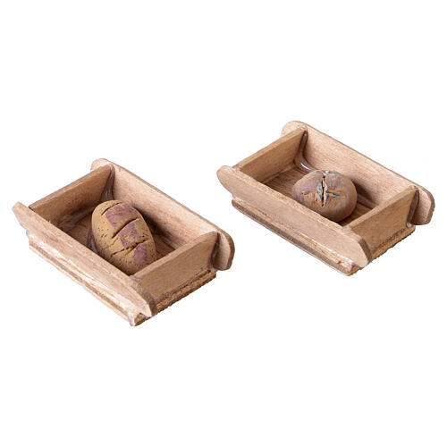 2er-Set flache Brotkörbe mit dunklem Brot 1x3x3 cm für neapolitanische Krippe mit 8-10 cm Figuren 5