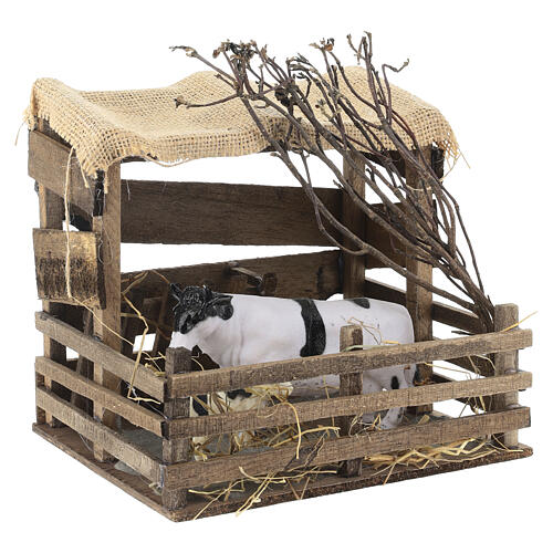 Recinto mucca e vitello 15x17x15 cm presepe napoletano 10 cm 4