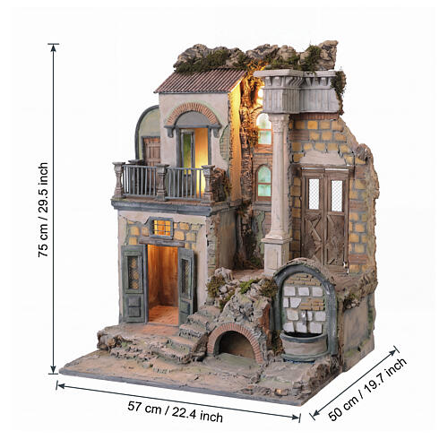 Ingresso casa con portico finestrato 75x57x50 cm stile 700 presepe napoletano 16-18 cm 2