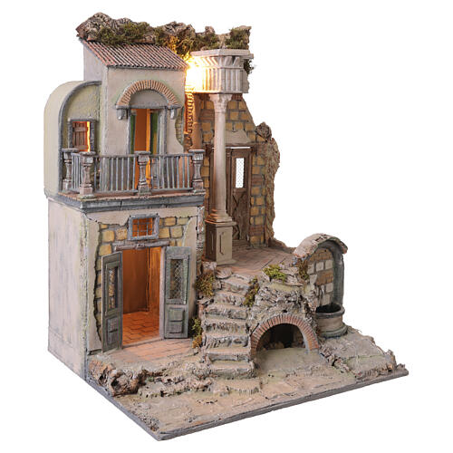 Ingresso casa con portico finestrato 75x57x50 cm stile 700 presepe napoletano 16-18 cm 4