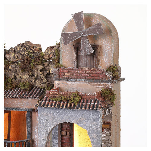 Scena mulino e case 65x50x45 cm stile 700 presepe napoletano 12 cm 3