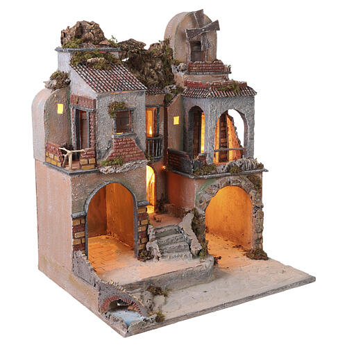 Scena mulino e case 65x50x45 cm stile 700 presepe napoletano 12 cm 4