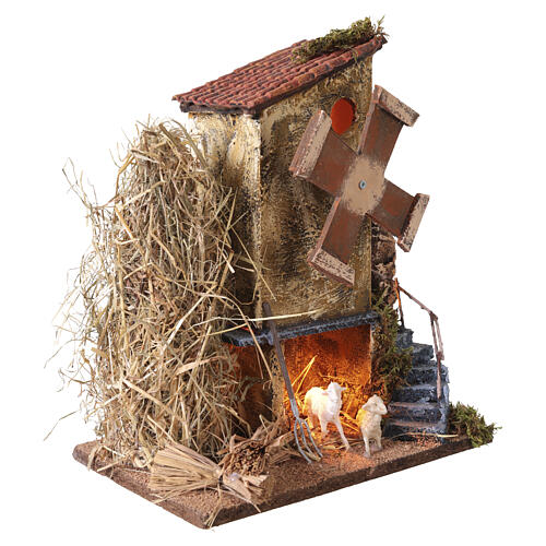 Mulino con fienile 25x25x15 cm movimento presepe napoletano 10-12 cm 3