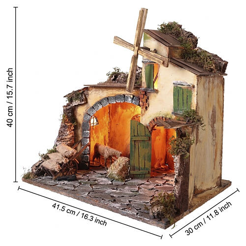 Mulino con carro e stalla 40x40x30 cm presepe napoletano 10-12 cm 2