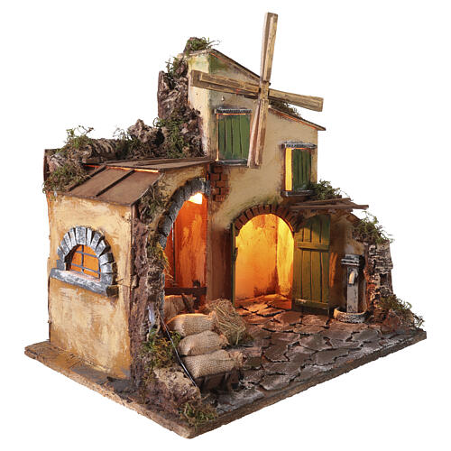 Mulino con carro e stalla 40x40x30 cm presepe napoletano 10-12 cm 4