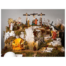 Borgo presepe pasquale scena Crocifissione e Resurrezione con statue 35x50x40 cm MODULO 8