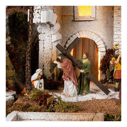 Borgo Incoronazione di spine flagellazione presepe Pasquale con statue 45x60x40 cm MODULO 7 4