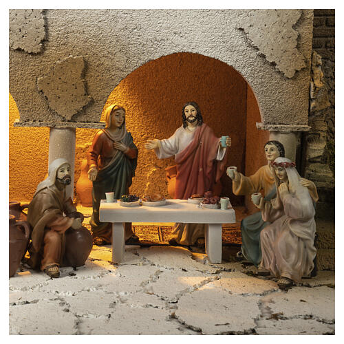 Baptism and Wedding at Cana 35x60x40 cm Easter nativity with 9 cm statues, MODULE 3 4