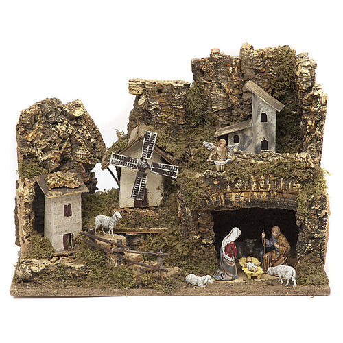 Szopka górska z figurkami Moranduzzo 10 cm, wiatrak, 28×42×18 cm 1
