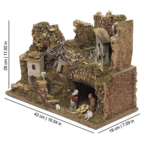 Szopka górska z figurkami Moranduzzo 10 cm, wiatrak, 28×42×18 cm 2