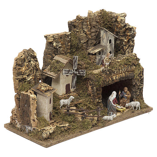 Szopka górska z figurkami Moranduzzo 10 cm, wiatrak, 28×42×18 cm 3