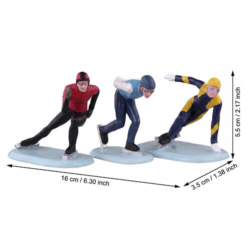 Speed Skaters 3-piece set, Lemax Vail Village character, 2.1x6.4x1.4 in - 32217 2