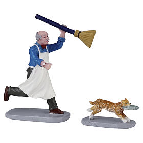 Feline Fish Thief set 2 pezzi statuina Lemax Caddington Village 8x9x3 cm - 42332