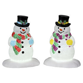 Holly Hat Snowman set 2 pcs (4.5V) bonhommes de neige éclairés Lemax 7 cm - 24965