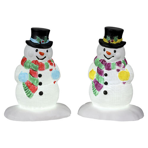 Holly Hat Snowman set 2 pezzi (4.5V) pupazzi di neve illuminati Lemax 7 cm - 24965 1