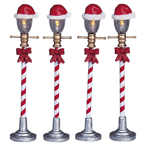 Santa Hat Street Lamp conjunto 4 peças (4.5V) iluminado Lemax da coleção Santa's Wonderland 10x8x2 cm - 64472 1