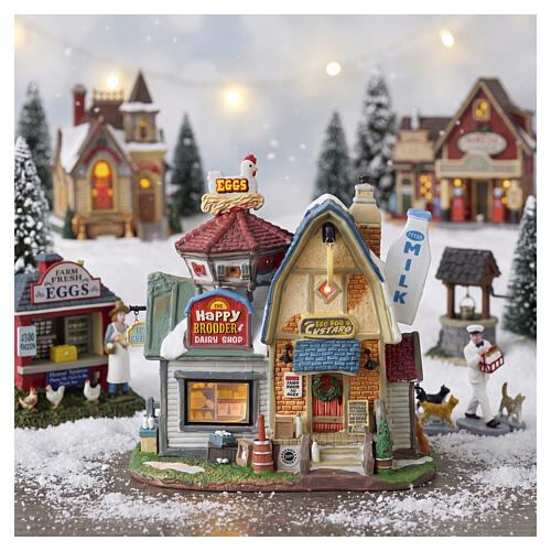 The Happy Brooder & Dairy Shop illuminated building by Lemax, Harvest Crossing collection, 7.5x7.1x4.7 in - 25913 2