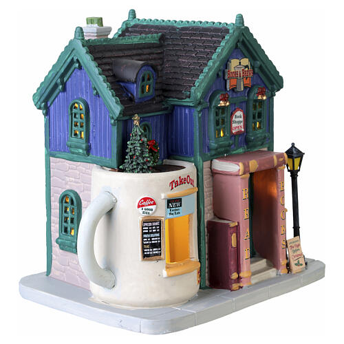 Books And Brews Café illuminated scene by Lemax, Caddington Village, 7.1x6.9x5 in - 35038 4