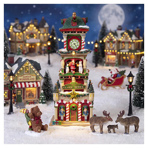 The Village Square Clock Tower edificio illuminato Lemax Santa'S Wonderland 29x14x11 cm - 55320 6