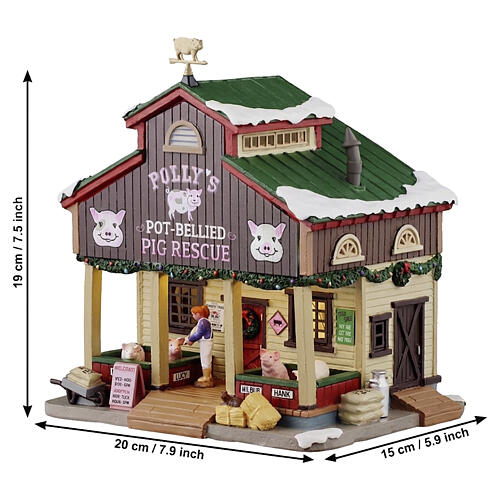 Polly's Pot-bellied Pig Rescue edificio illuminato Lemax Harvest Crossing 19x19x15 cm - 55323 2