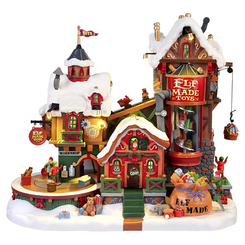 Elf Made Toy Factory Animated Scene Lemax Santa's Wonderland