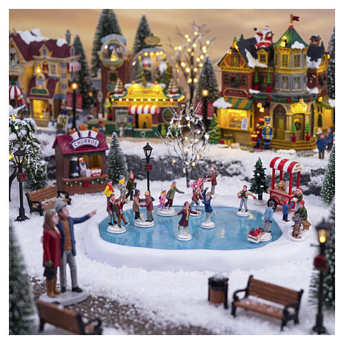 Village Skating Pond With Sound set 18 pezzi scena animata Lemax 14x37x30 cm - 94048 2