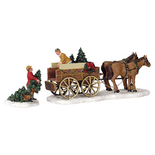 Christmas Tree Wagon set 2 pezzi accessorio da tavolo Lemax Caddington Village 10x28x7 cm - 43451 1