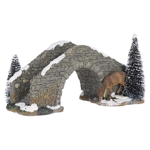 Stone bridge with deer Puente de piedra con ciervo LuVille 13x24x12 cm - 600366 1