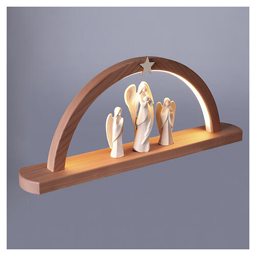 Arco navideño luces LED con 3 ángeles de madera doble patinado Val Gardena 20x45,5 cm 5