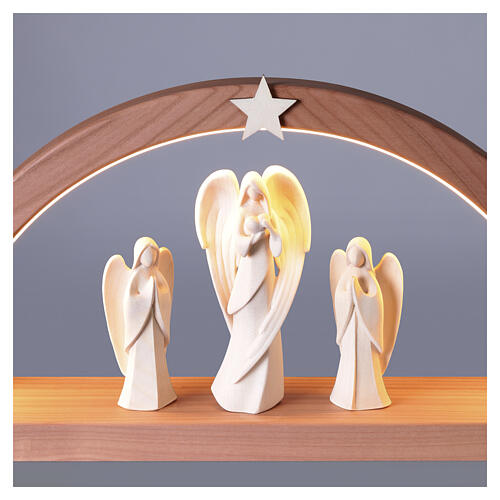 Arco natalizio luci LED con 3 angeli in legno doppia patinatura Val Gardena 20x45,5 cm 3