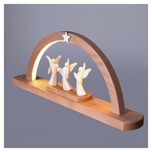 3 angeli Aram su arco di luce LED presepe in legno naturale Val Gardena 20x45,5 cm 4