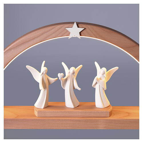 3 anjos Aram em arco de luz LED presépio madeira de bordo natural Val Gardena 20x45,5 cm 3
