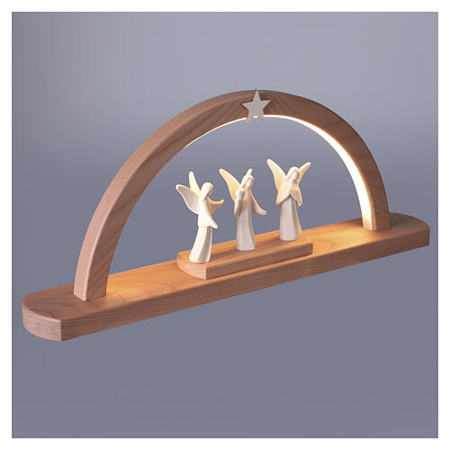 Val Gardena natural wood LED arch with 3 Aram angels for Nativity 20x45.5 cm 5