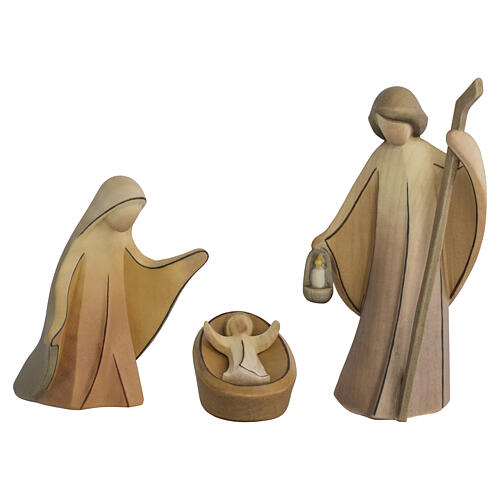 Statuette Sacra Famiglia Aram dipinte in legno colorato Val Gardena 1