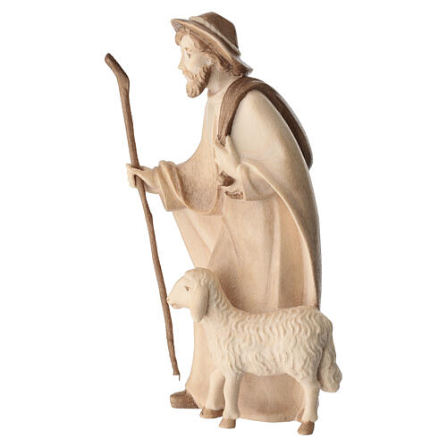 Estatueta de pastor com chapéu e ovelha em pé em madeira com duplo acabamento Val Gardena 2