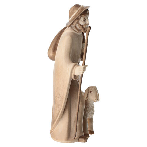 Estatueta de pastor com chapéu e ovelha em pé em madeira com duplo acabamento Val Gardena 3