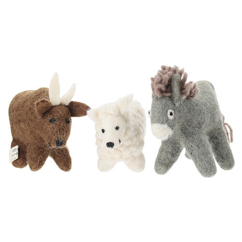 Ox, donkey and sheep in wool, Gry & Syf, Nativity Scene of 12 cm 3